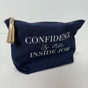 Navy Blue Canvas Makeup Pouch with Inspirational Quote